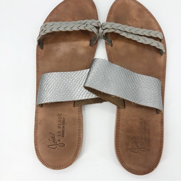 Joie A La Plage Metallic Silver Flat Sandals Womens 41 Straps - Picture 8 of 9